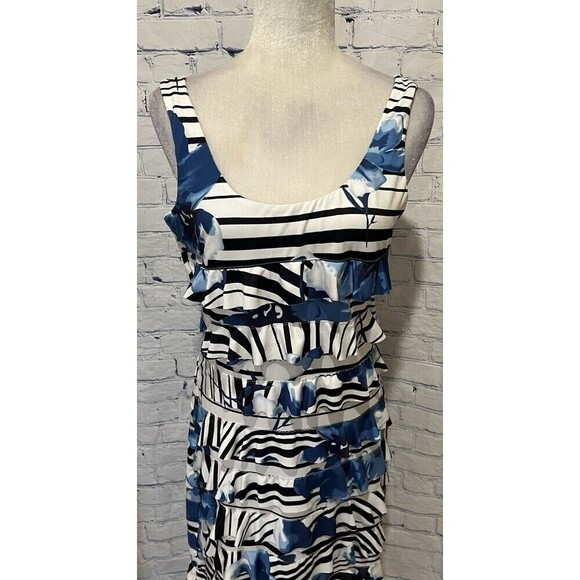 Roam Collection blue and black ribbon party and cocktail midi dress, size Medium - Picture 2 of 6